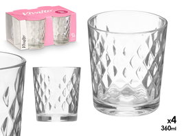 Vivalto Set 4 Vasos Vidrio Diamante 360 ml 21x16.5x10.5 cm (Set de 6)