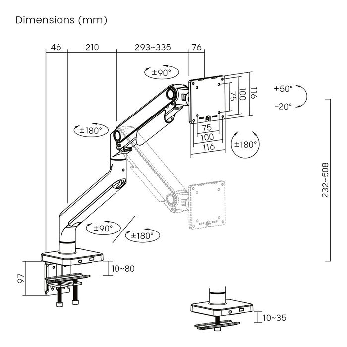 Digitus Soporte para Monitor 49" 20 kg Abrazadera Negro