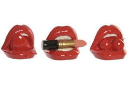 DKD Home Decor Figura de Labios en Resina, Pack de 3 unidades, Rojo