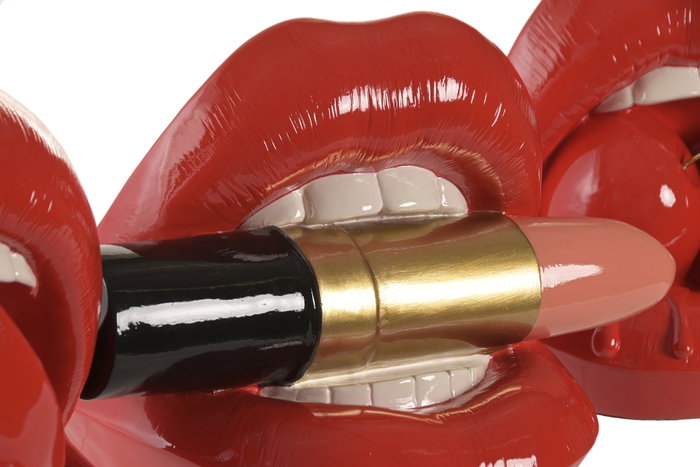 DKD Home Decor Figura de Labios en Resina, Pack de 3 unidades, Rojo
