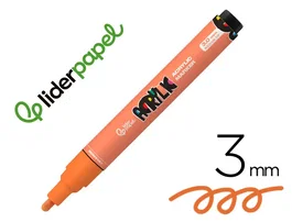 Liderpapel Rotulador Acrilico Base Agua Todo Tipo de Superficie Punta Redonda 3 mm Naranja