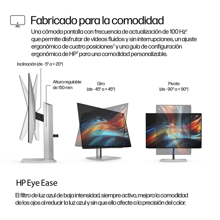 HP Pro Serie 7 Monitor Profesional 24" WUXGA 1920x1200 USB-C 100W con Carga, Pantalla IPS 100Hz, Ajustable en Altura, Pivote, Negro/Plata - Modelo 724pu