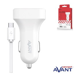AVANT CONNECT Cargador de Coche 2 Puertos 2.4A con Cable Micro USB Blanco
