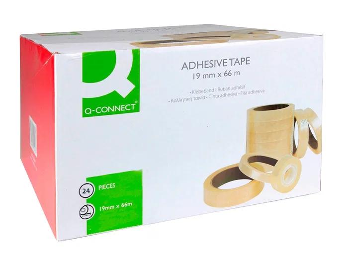 Q-connect Cinta Adhesiva Transparente 66 m x 19 mm para Embalar y Sujetar Materiales Ligeros, Presentación Encelofanada