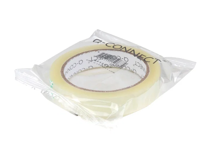 Q-connect Cinta Adhesiva Transparente 66 m x 19 mm para Embalar y Sujetar Materiales Ligeros, Presentación Encelofanada