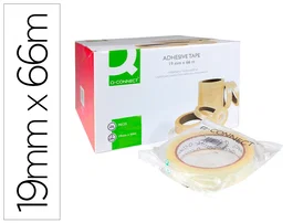 Q-connect Cinta Adhesiva Transparente 66 m x 19 mm para Embalar y Sujetar Materiales Ligeros, Presentación Encelofanada