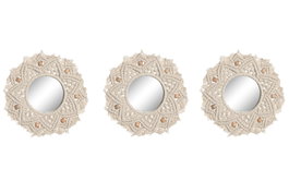 DKD Home Decor Set de 3 Espejos Macramé Cristal Blanco