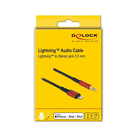 DeLOCK Cable de audio 8 Pin Lightning™ a jack 3,5 mm 1,5 m Negro
