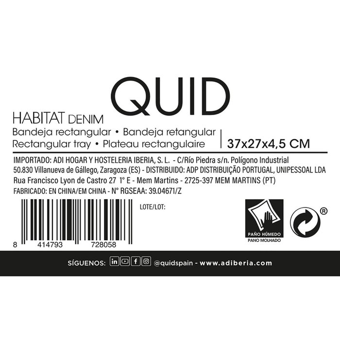 Bandeja Rectangular Polipropileno Habitat Quid 37x27x4,5 cm (36 Unidades)