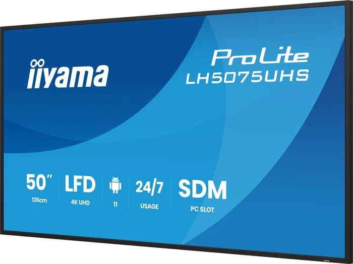 Iiyama LH5075UHS-B2AG - Pantalla de señalización digital LCD de 49.5" (125.7 cm) 4K UHD - Android 11 - 500 cd/m² - WiFi - 3x HDMI, DP, USB - Funcionamiento 24/7 - Negro