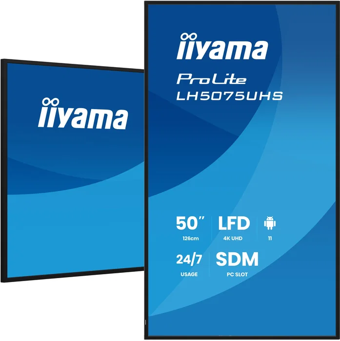 Iiyama LH5075UHS-B2AG - Pantalla de señalización digital LCD de 49.5" (125.7 cm) 4K UHD - Android 11 - 500 cd/m² - WiFi - 3x HDMI, DP, USB - Funcionamiento 24/7 - Negro