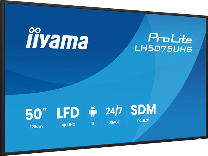 Iiyama LH5075UHS-B2AG - Pantalla de señalización digital LCD de 49.5" (125.7 cm) 4K UHD - Android 11 - 500 cd/m² - WiFi - 3x HDMI, DP, USB - Funcionamiento 24/7 - Negro