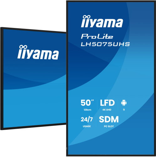 Iiyama LH5075UHS-B2 Monitor Digital Signage 50" 4K UHD VA 500 cd/m² Android 11 WiFi HDMI DP RS232C LAN 24/7 Negro