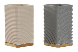 DKD Home Decor Vaso Basicos Crema Gris Dolomita Bambu 7x12x7 cm (2 Unidades) Lavavajillas