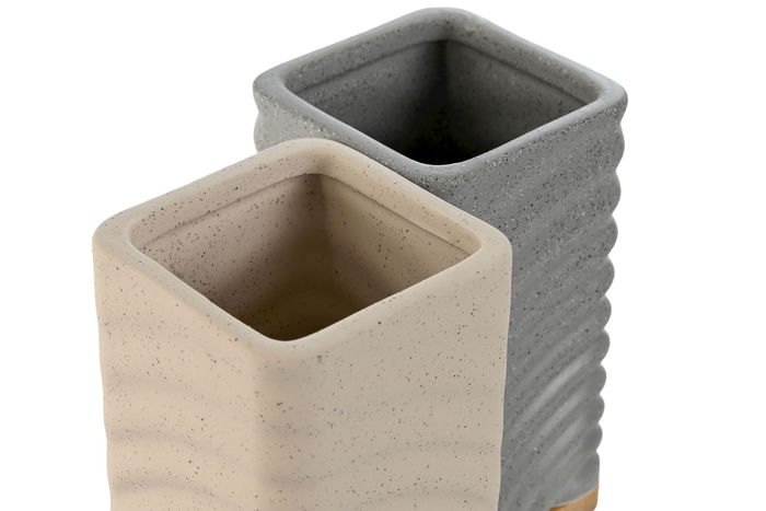 DKD Home Decor Vaso Basicos Crema Gris Dolomita Bambu 7x12x7 cm (2 Unidades) Lavavajillas