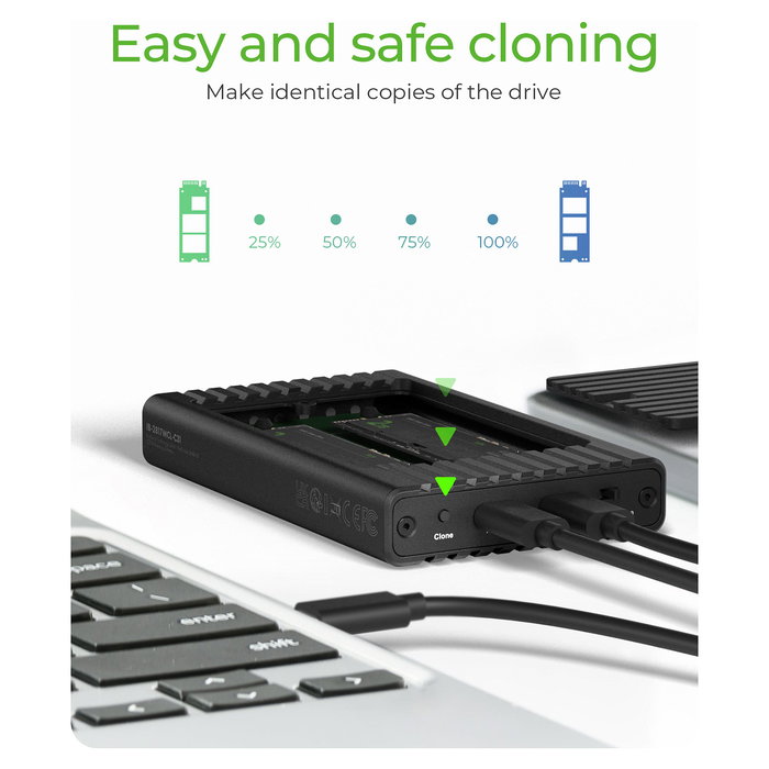 ICY BOX IB-2817MCL-C31 Caja Externa USB-C 3.2 para 2x M.2 NVMe SSD con Función de Clonación