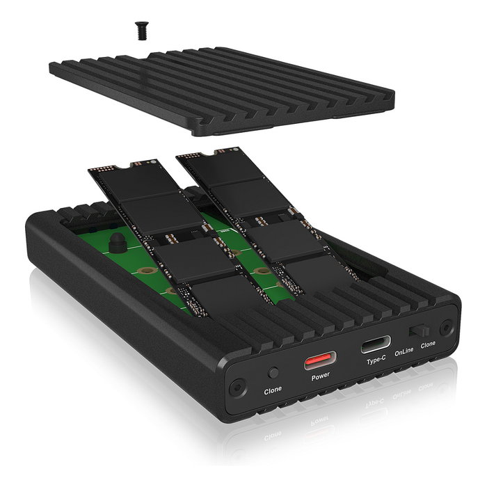 ICY BOX IB-2817MCL-C31 Caja Externa USB-C 3.2 para 2x M.2 NVMe SSD con Función de Clonación