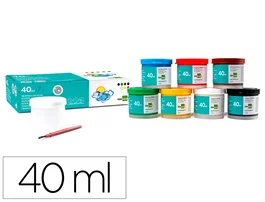Liderpapel Tempera Escolar 40 ml Caja de 7 Colores Surtidos Incluye Pincel para Manualidades y Pintura desde 3 Años