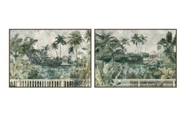 DKD Home Decor Cuadro Lienzo Lago Palmeras 140x100 cm
