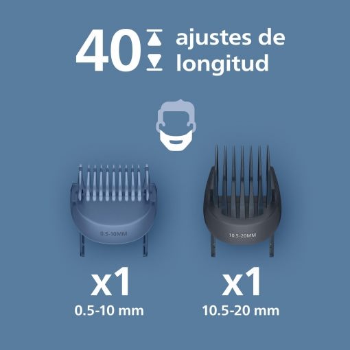 PHILIPS - Barbero Eléctrico para Uso en Seco y Mojado con Peines Largo y Corto