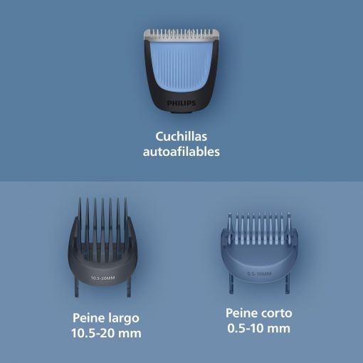 PHILIPS - Barbero Eléctrico para Uso en Seco y Mojado con Peines Largo y Corto