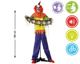 Atosa Figura Payaso Terrorífico XL con Cartel 'Happy' de 180cm con Luz y Movimiento