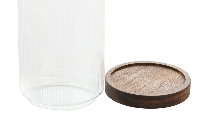 DKD Home Decor Bote Transparente Natural de Vidrio y Acacia para Conservación 700ml, apto Lavavajillas y Microondas (12 Unidades)