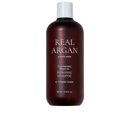 Rated Green REAL ARGAN Shampoo Reparador - 400 ml con Aceite de Argán Orgánico y Complejo de 13 Péptidos para Cabello Dañado, Encrespado y Seco