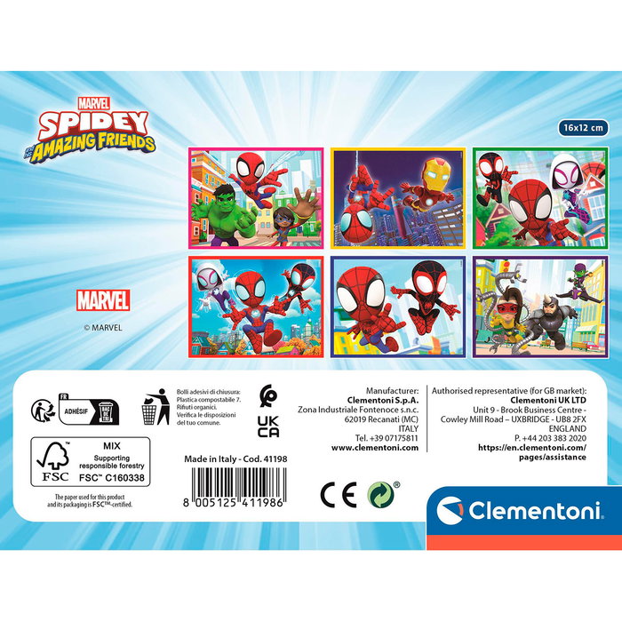 Clementoni 41198 - Puzle Cubos 12 Spidey and His Amazing Friends, Puzzle de 12 Cubos con Imágenes de Marvel, Edad +3 años