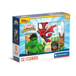 Clementoni 41198 - Puzle Cubos 12 Spidey and His Amazing Friends, Puzzle de 12 Cubos con Imágenes de Marvel, Edad +3 años
