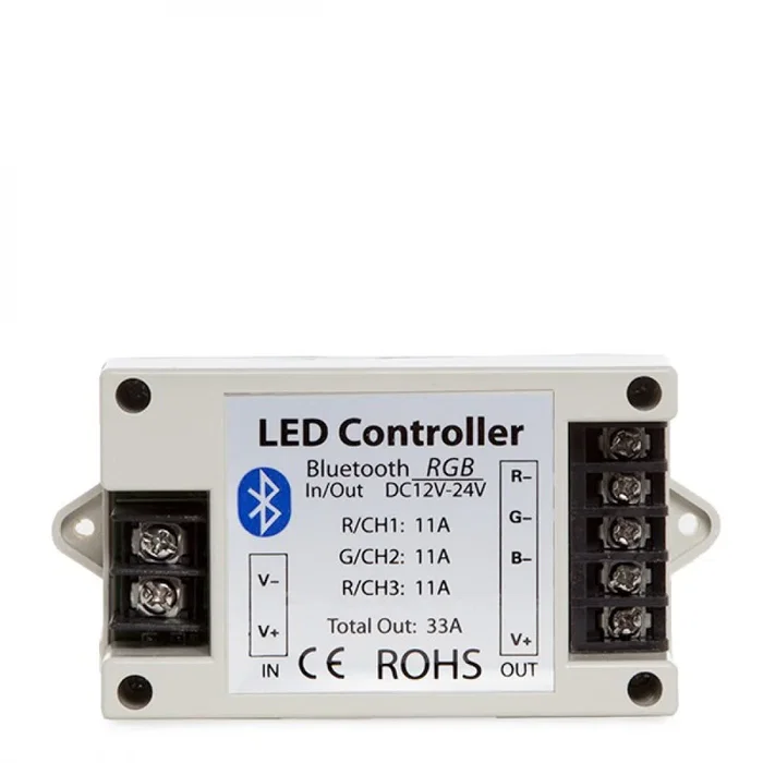 Controlador Tira LED RGB Bluetooth Smartphone 12-24VDC 400-800W Control por App Música y Temporizador