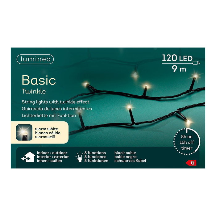 Lumineo Guirnalda Basic multifunción Blanco cálido 120 LEDs 9 m Lumineo Guirnalda Basic multifunción Blanco cálido 120 LEDs 9 m