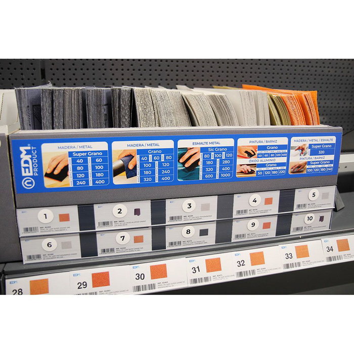 Edm Expositor de Carton para Lijas 49x22x37cm con 15 Ranuras Edm Expositor de Carton para Lijas 49x22x37cm con 15 Ranuras