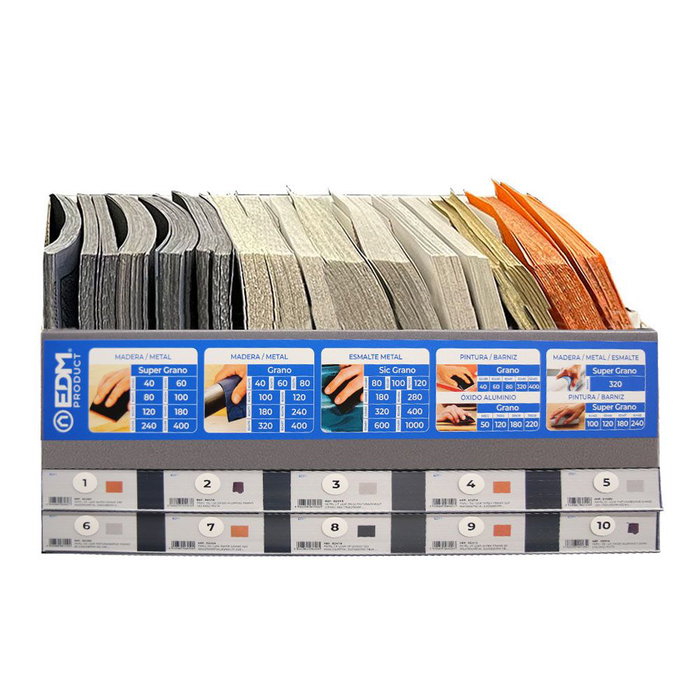 Edm Expositor de Carton para Lijas 49x22x37cm con 15 Ranuras Edm Expositor de Carton para Lijas 49x22x37cm con 15 Ranuras