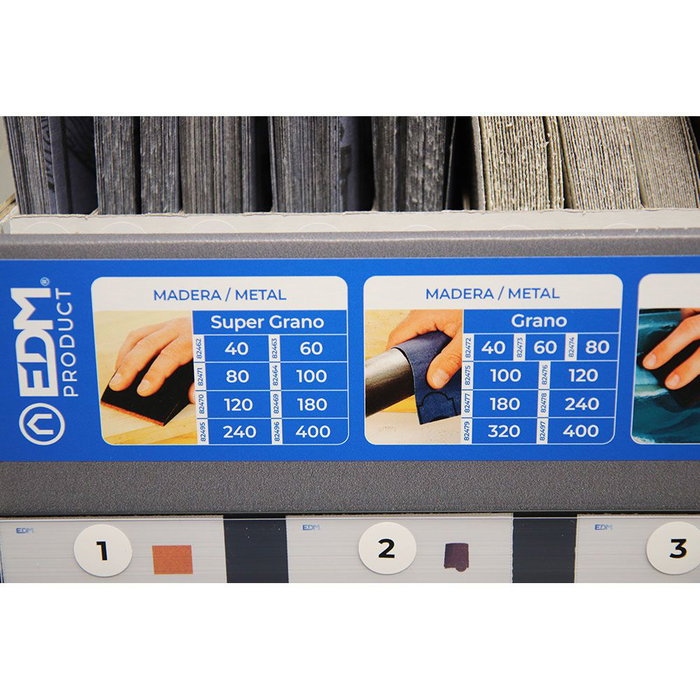 Edm Expositor de Carton para Lijas 49x22x37cm con 15 Ranuras Edm Expositor de Carton para Lijas 49x22x37cm con 15 Ranuras
