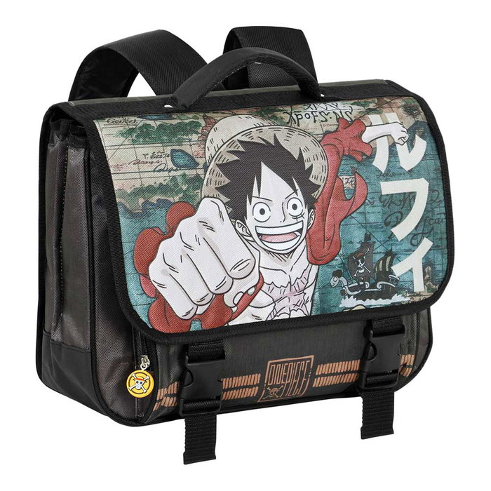 One Piece Mochila Cartable 2.0 Escolar con Solapa y Cierre Hebilla, Reflectantes, Marrón