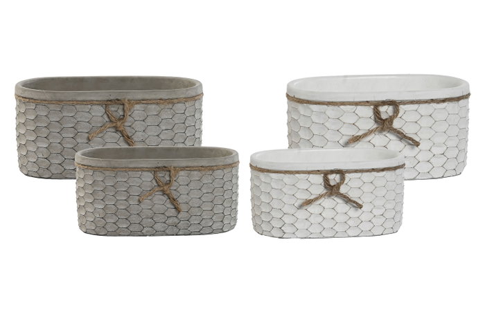 DKD Home Decor Set de 2 Maceteros de Cemento con Panel Abeja DKD Home Decor Set de 2 Maceteros de Cemento con Panel Abeja
