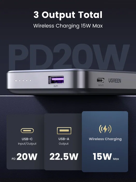 Ugreen Mini Power Bank Inalámbrico MagSafe 10000mAh 20W Gris Ugreen Mini Power Bank Inalámbrico MagSafe 10000mAh 20W Gris