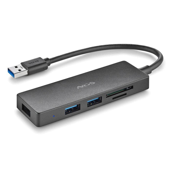 NGS IHUB READER Hub USB con 3 Puertos y Lector de Tarjetas SD/microSD Negro NGS IHUB READER Hub USB con 3 Puertos y Lector de Tarjetas SD/microSD Negro
