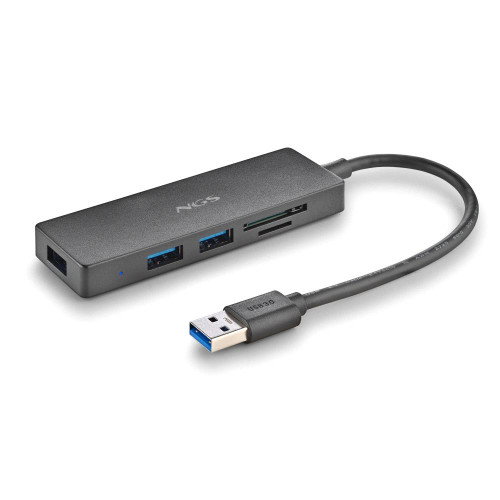 NGS IHub Reader Hub USB con 3 Puertos y Lector de Tarjetas SD/microSD