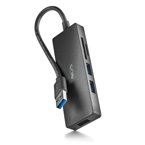 NGS IHUB READER Hub USB 3.2 con Lector de Tarjetas, 5 Puertos, Negro NGS IHUB READER Hub USB 3.2 con Lector de Tarjetas, 5 Puertos, Negro