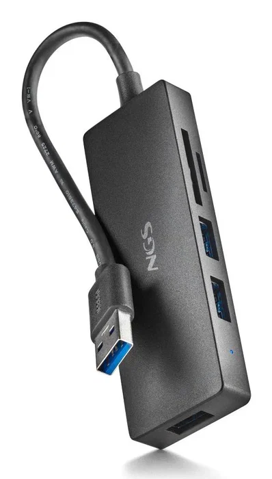 NGS IHUB READER Hub Lector USB 3.0 con 3 puertos, ranura SD y MicroSD, velocidad hasta 5000 Mbit/s, color Negro