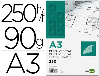 Liderpapel Papel Vegetal 90g DIN A3 (297x420mm) 250 unidades Liderpapel Papel Vegetal 90g DIN A3 (297x420mm) 250 unidades