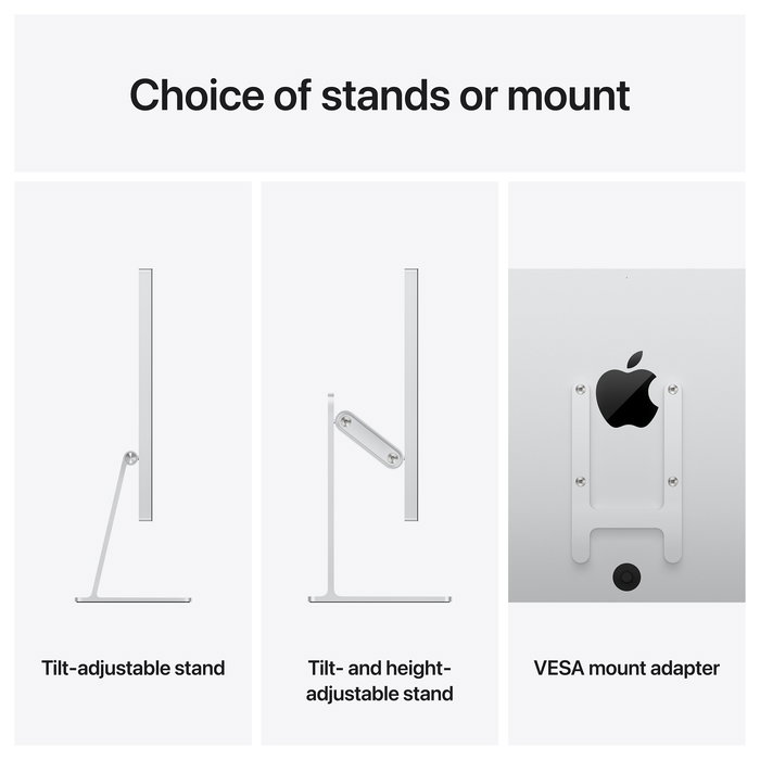 Apple Studio Display - Monitor 27 Pulgadas 5K 5120 x 2880 LED, 600 Nits, Webcam 12 MP, Altavoces, USB-C, Compatible VESA (Sin Soporte) - Plata
