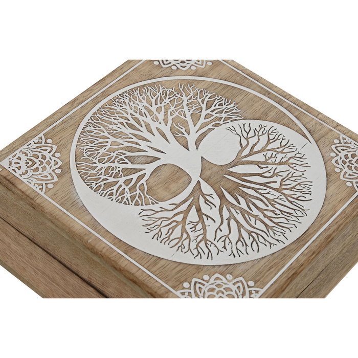 DKD Home Decor Set de 2 Joyeros de Mango con Diseño de Árbol, Blanco y Natural
