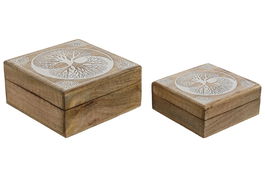 DKD Home Decor National 24a Joyero Indio Blanco Natural Mango Set de 2 18 x 9 x 18 cm