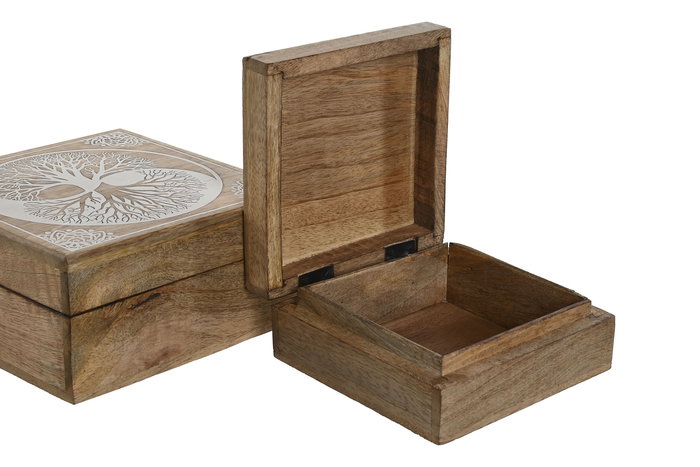 DKD Home Decor National 24a Joyero Indio Blanco Natural Mango Set de 2 18 x 9 x 18 cm