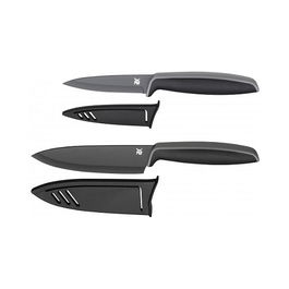WMF 1879086100 Messerset 2-teilig schwarz Touch - Juego de cuchillos de chef, 4 piezas, acero inoxidable, hojas de 9 y 13 cm, color negro, mango ergonómico, Alemania