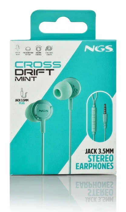 NGS Auriculares NGS CROSS DRIFT MINT - Auriculares intraurales alámbricos con micrófono, control multifunción y jack 3.5 mm para música y llamadas - Color menta