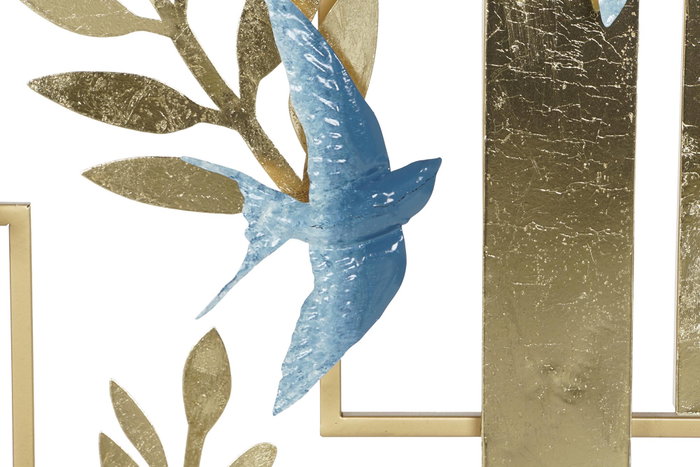 DKD Home Decor Decoración de Pared Metal Golondrinas Dorado y Azul